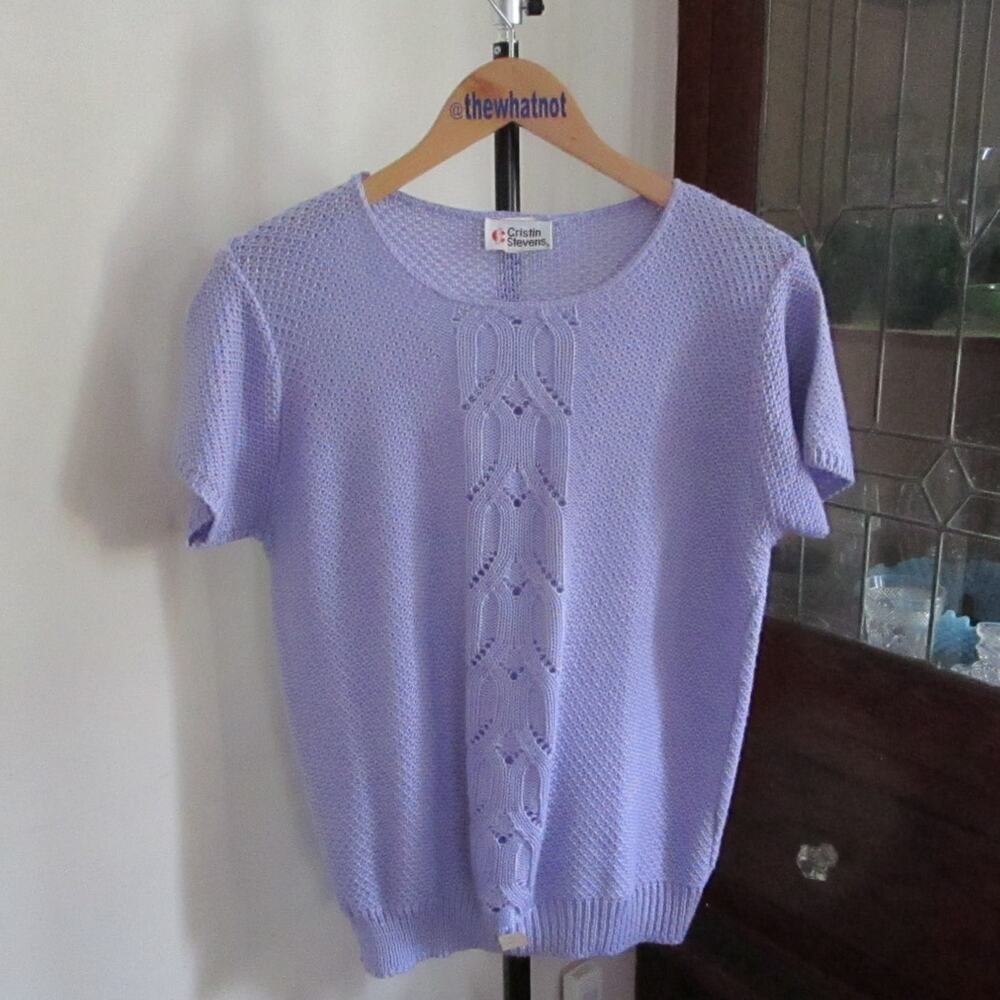 Vintage Cristin Stevens Lilac Knit Short Sleeve Sweater USA - Picture 9 of 16
